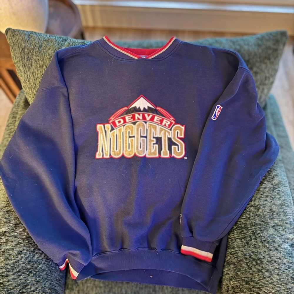 STARTER Denver Nuggets Navy Crewneck Sweater